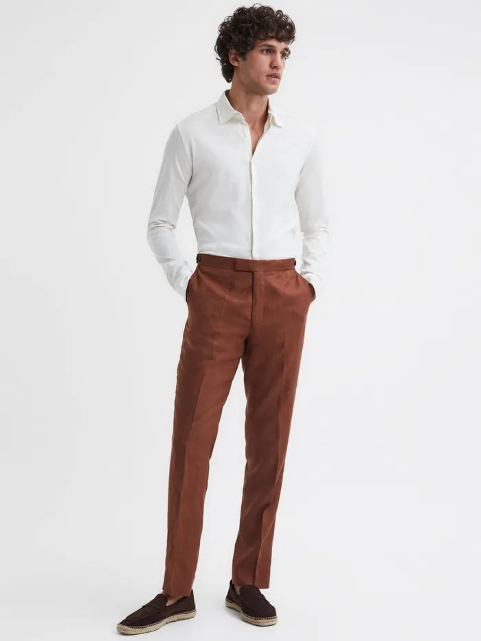 Men Kin Linen Formal Trousers Airforce Blue Reiss Suits and Tailoring