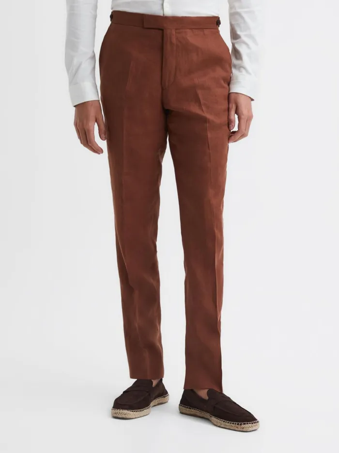 Men Kin Linen Formal Trousers Airforce Blue Reiss Suits and Tailoring