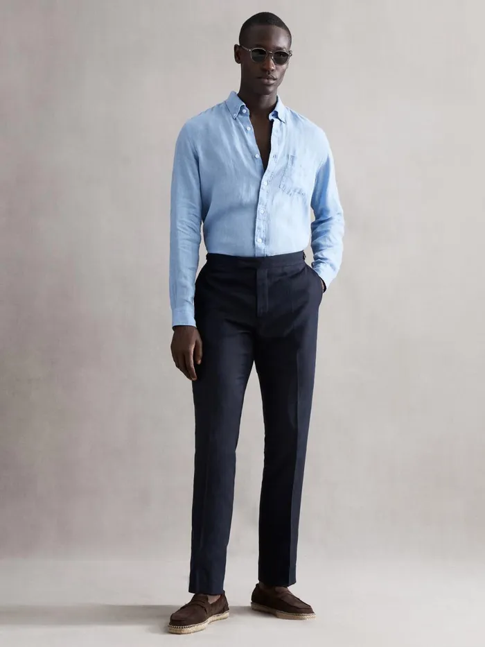 Men Kin Linen Formal Trousers Navy Reiss Trousers