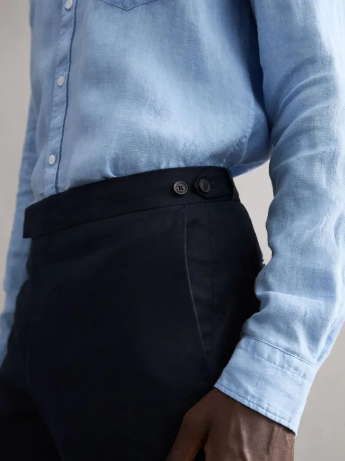 Men Kin Linen Formal Trousers Navy Reiss Trousers