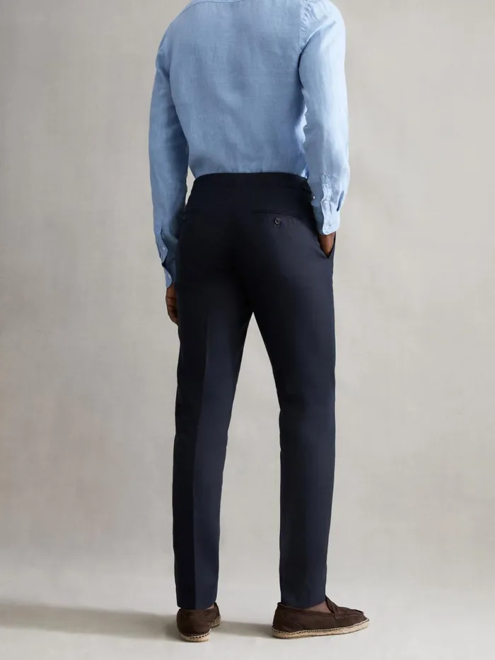 Men Kin Linen Formal Trousers Navy Reiss Trousers