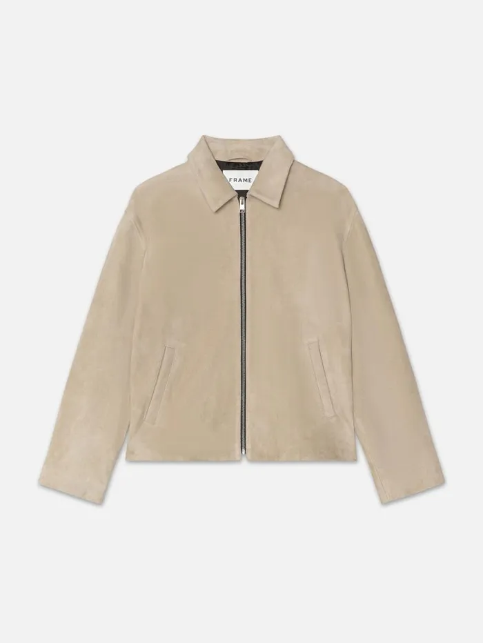 Men Leather and Suede FRAME Clean Suede Jacket 8212 Smoke Beige