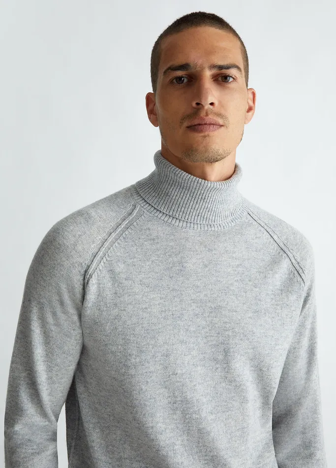 Men Liujo Knitwear Wool And Cashmere Turtleneck Light Grey Melange