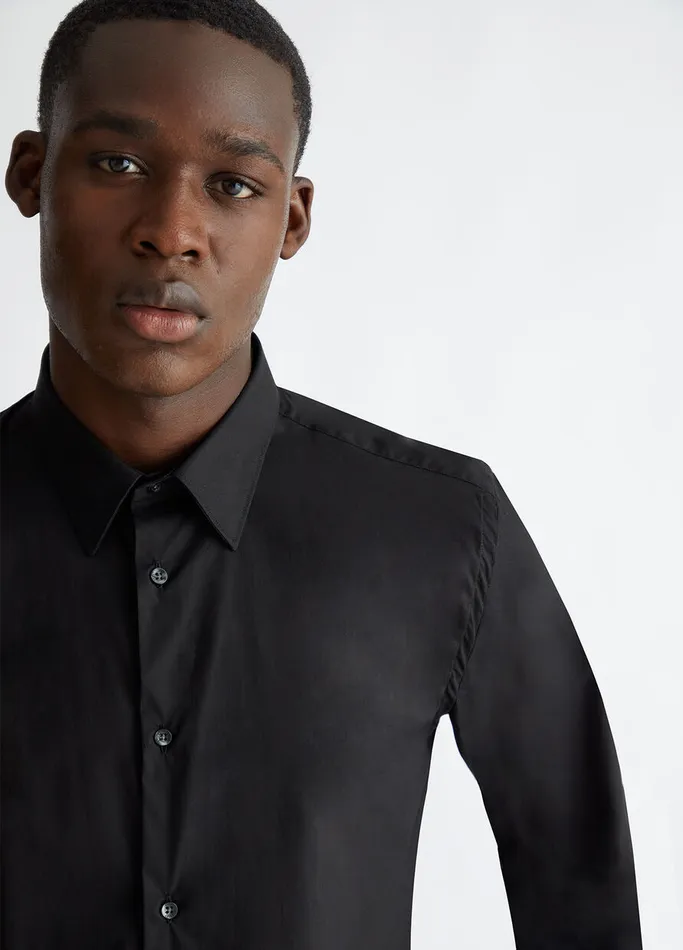 Men Liujo Shirts Black Poplin Shirt
