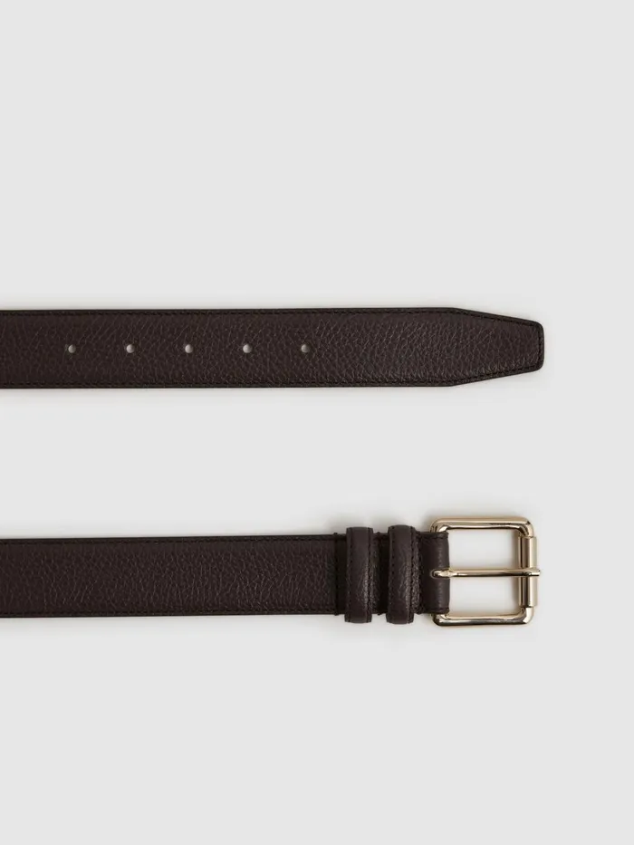 Men Lucas Grained Leather Belt Black Reiss Belts