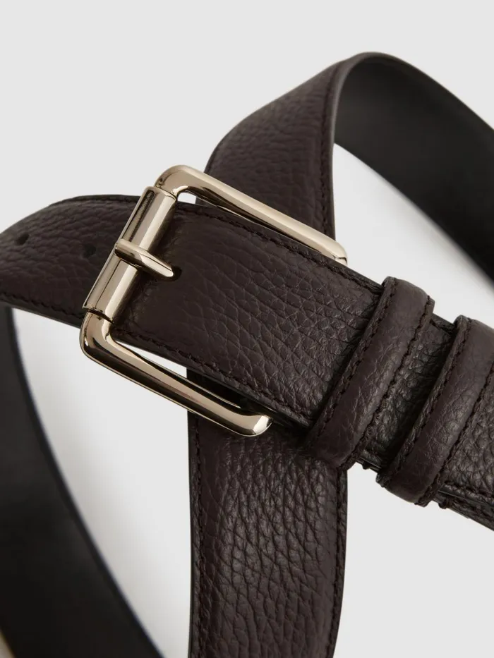 Men Lucas Grained Leather Belt Black Reiss Belts