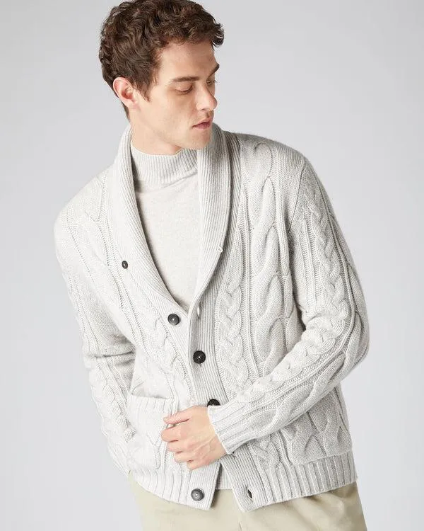 Men Men039s Chunky Cable Cashmere CardiganIn Pebble Grey Pebble Grey NPeal Cardigans