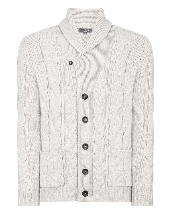 Men Men039s Chunky Cable Cashmere CardiganIn Pebble Grey Pebble Grey NPeal Cardigans