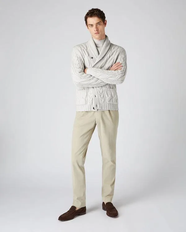 Men Men039s Chunky Cable Cashmere CardiganIn Pebble Grey Pebble Grey NPeal Cardigans