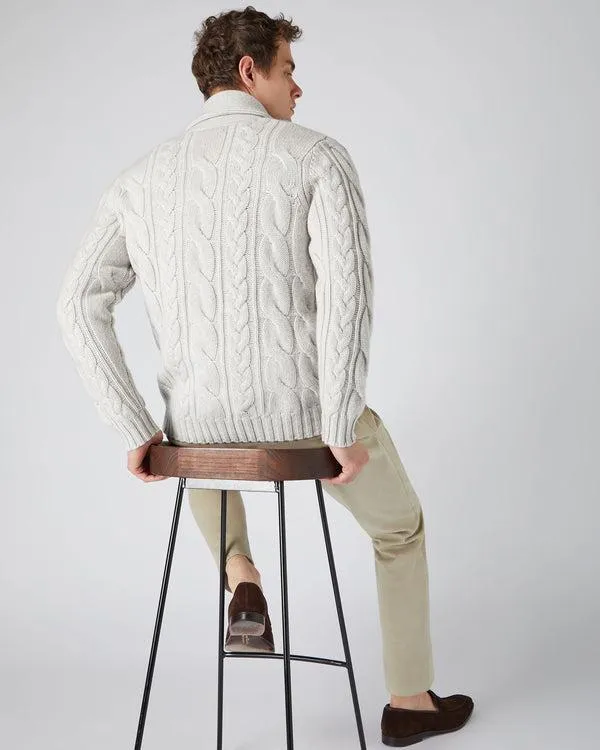 Men Men039s Chunky Cable Cashmere CardiganIn Pebble Grey Pebble Grey NPeal Cardigans