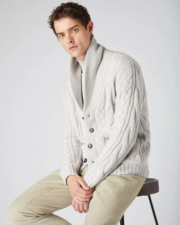 Men Men039s Chunky Cable Cashmere CardiganIn Pebble Grey Pebble Grey NPeal Cardigans