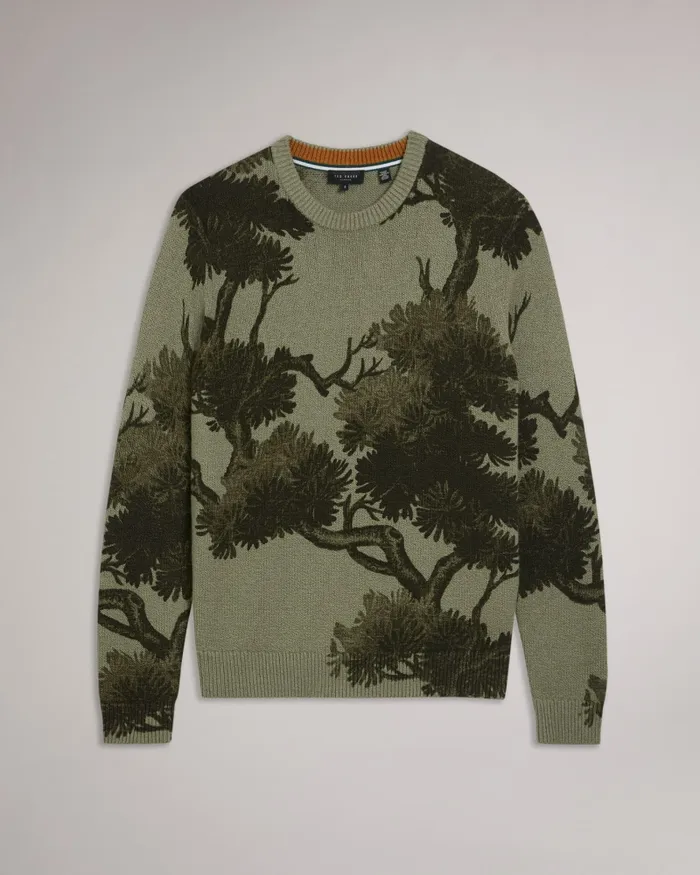 Men MERSON 8211 Jacquard Crew Neck Jumper Pale Green Ted Baker Jumpers and Knitwear
