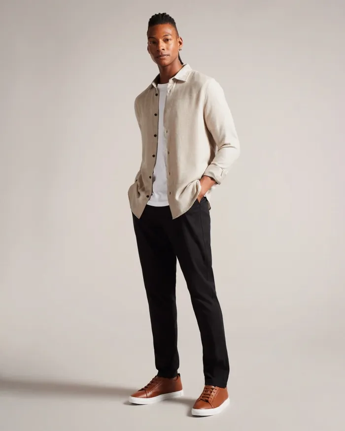 Men NARNI 8211 Lightweight Twill Flannel Shirt Stone Ted Baker Shirts