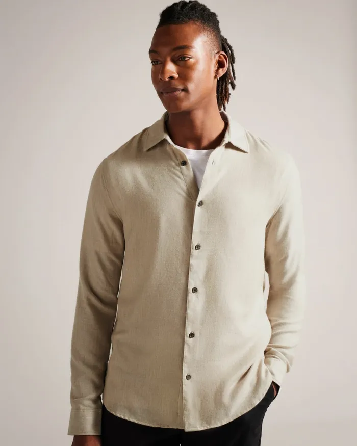 Men NARNI 8211 Lightweight Twill Flannel Shirt Stone Ted Baker Shirts