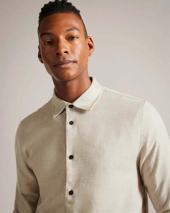 Men NARNI 8211 Lightweight Twill Flannel Shirt Stone Ted Baker Shirts