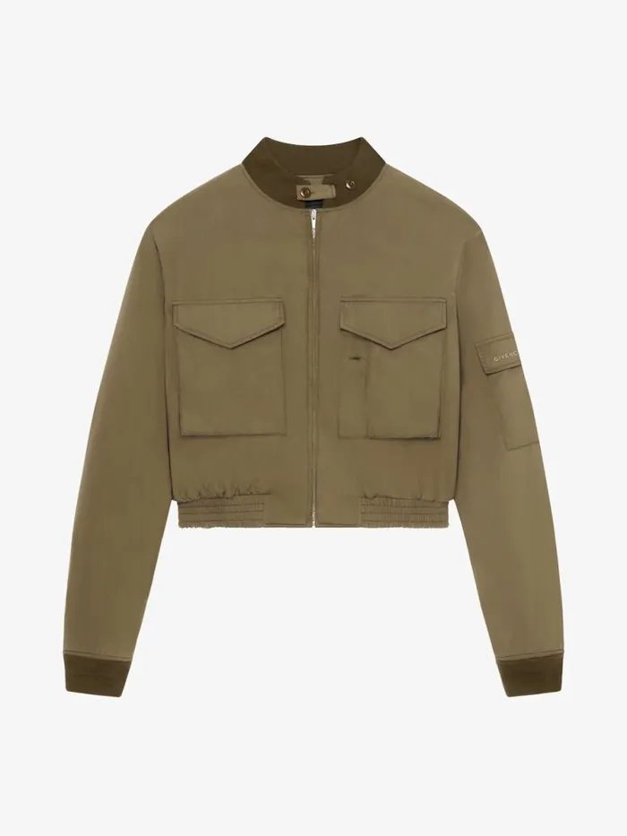 Men Outerwear and Blousons Givenchy Cropped Bomber Jacket In Cotton Olive Green