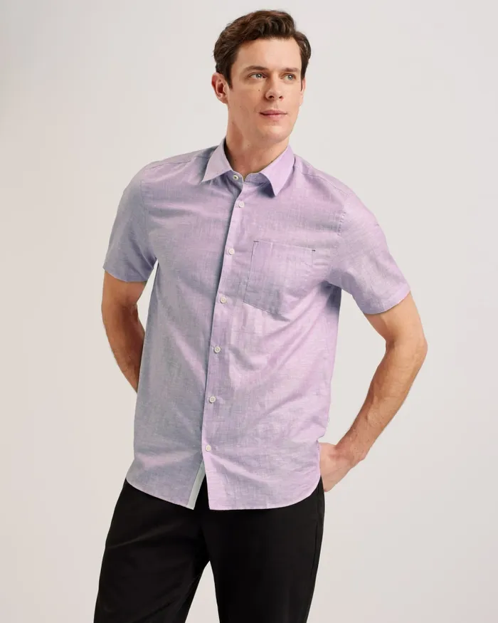 Men PALOMAS 8211 Short Sleeve Linen Cotton Shirt Purple Ted Baker Shirts Men PALOMAS 8211 Short Sleeve Linen Cotton Shirt Purple Ted Baker Shirts