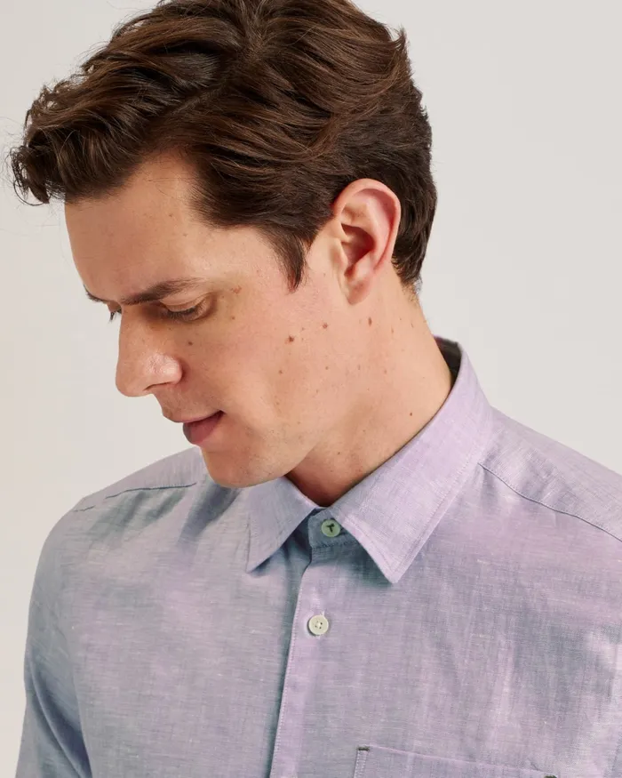 Men PALOMAS 8211 Short Sleeve Linen Cotton Shirt Purple Ted Baker Shirts Men PALOMAS 8211 Short Sleeve Linen Cotton Shirt Purple Ted Baker Shirts