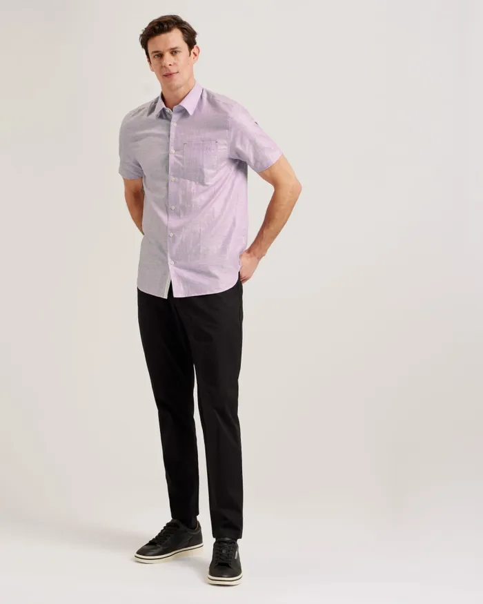 Men PALOMAS 8211 Short Sleeve Linen Cotton Shirt Purple Ted Baker Shirts Men PALOMAS 8211 Short Sleeve Linen Cotton Shirt Purple Ted Baker Shirts