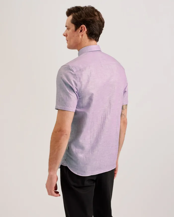 Men PALOMAS 8211 Short Sleeve Linen Cotton Shirt Purple Ted Baker Shirts Men PALOMAS 8211 Short Sleeve Linen Cotton Shirt Purple Ted Baker Shirts