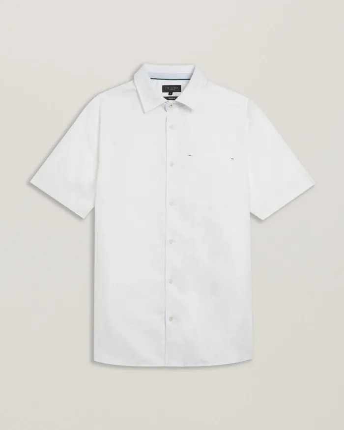 Men PALOMAS 8211 Short Sleeve Linen Cotton Shirt White Ted Baker Shirts