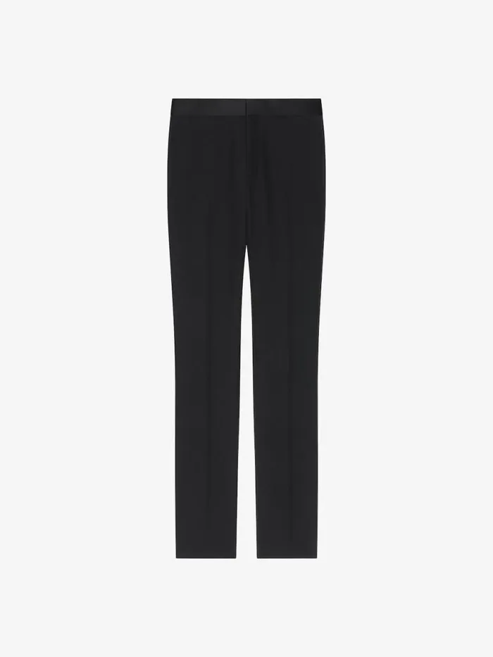 Men Pants and Shorts Givenchy Slim Fit Tailored Pants In Wool With Satin Waistband Black