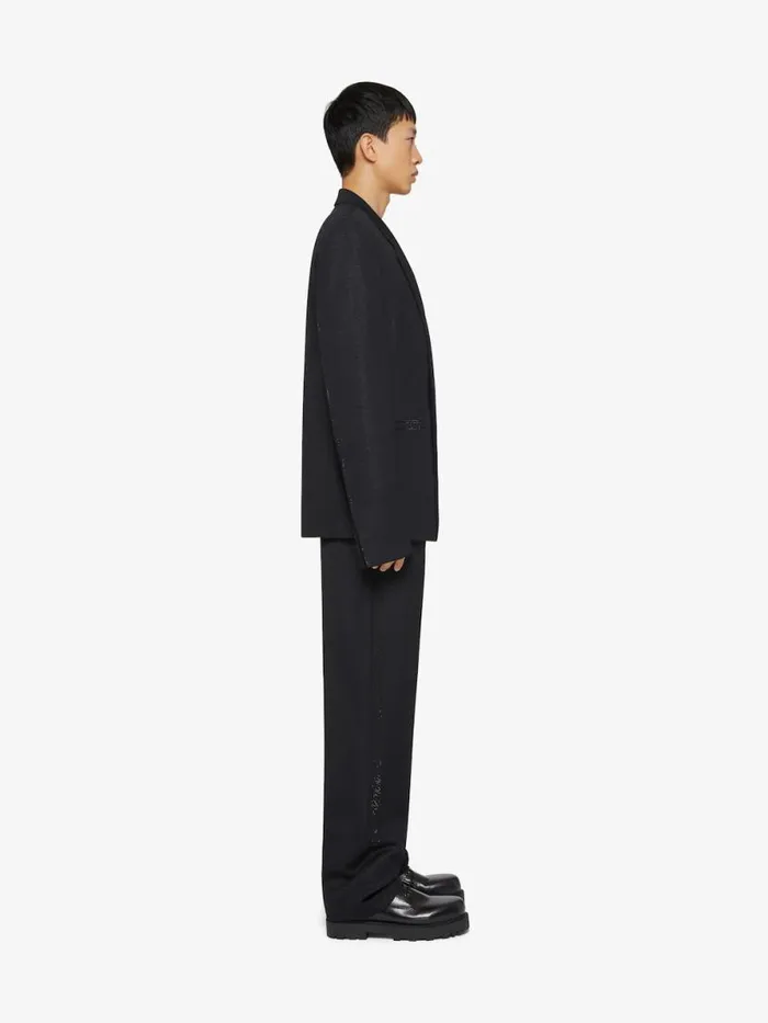Men Pants and Shorts Givenchy Tailored Pants In Wool And Lurex With Rhinestones Black