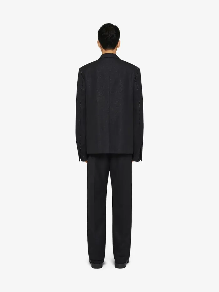 Men Pants and Shorts Givenchy Tailored Pants In Wool And Lurex With Rhinestones Black