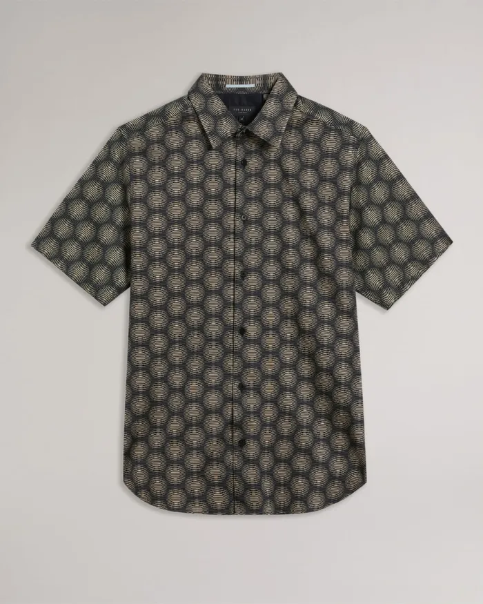 Men PEARSHO 8211 Short Sleeve Circle Geometric Shirt Navy Ted Baker Shirts