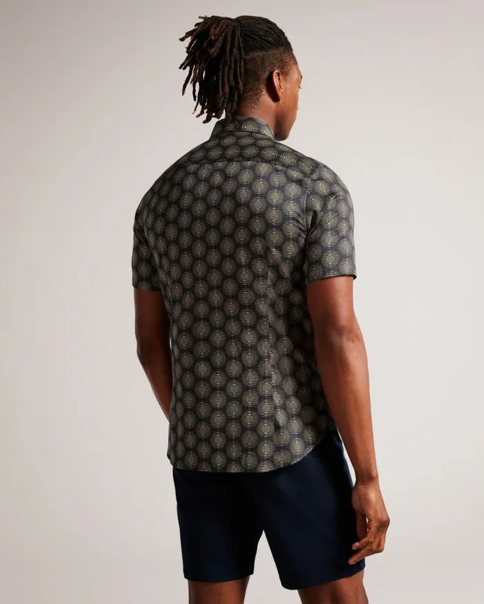 Men PEARSHO 8211 Short Sleeve Circle Geometric Shirt Navy Ted Baker Shirts Men PEARSHO 8211 Short Sleeve Circle Geometric Shirt Navy Ted Baker Shirts