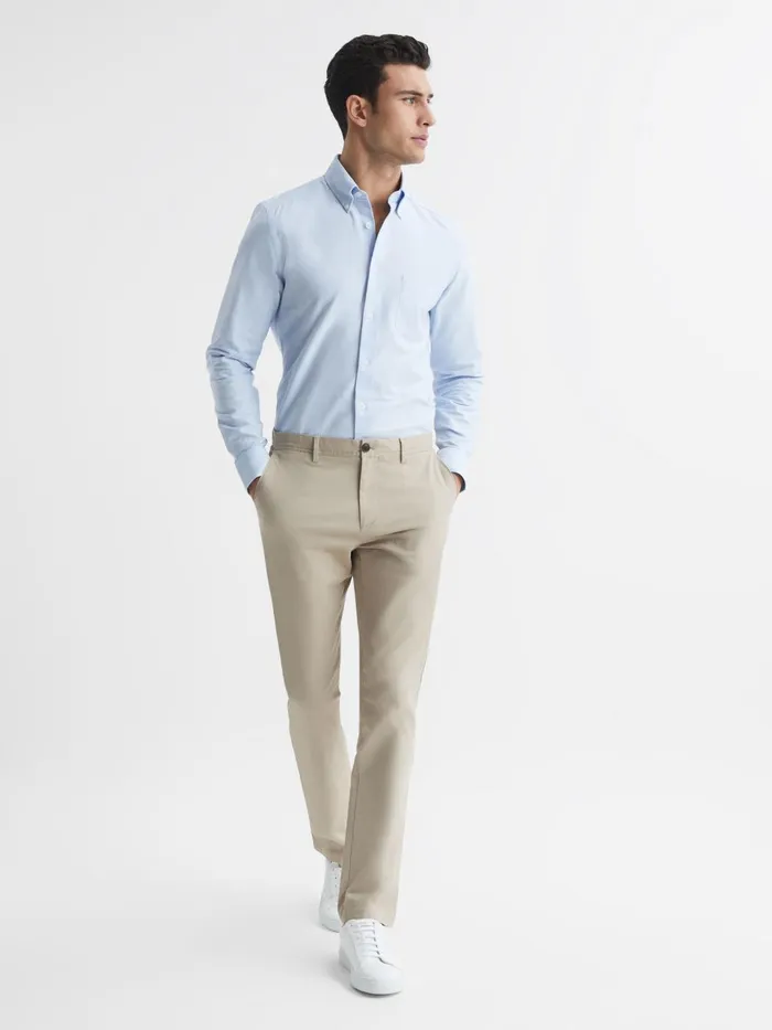 Men Pitch Slim Fit Washed Chinos Stone Reiss Trousers