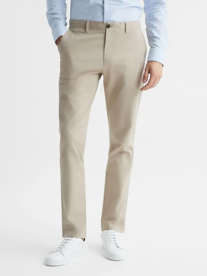 Men Pitch Slim Fit Washed Chinos Stone Reiss Trousers