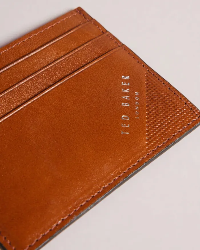 Men RAFFLE 8211 Embossed Corner Leather Card Holder Tan Ted Baker Wallets and Cardholders