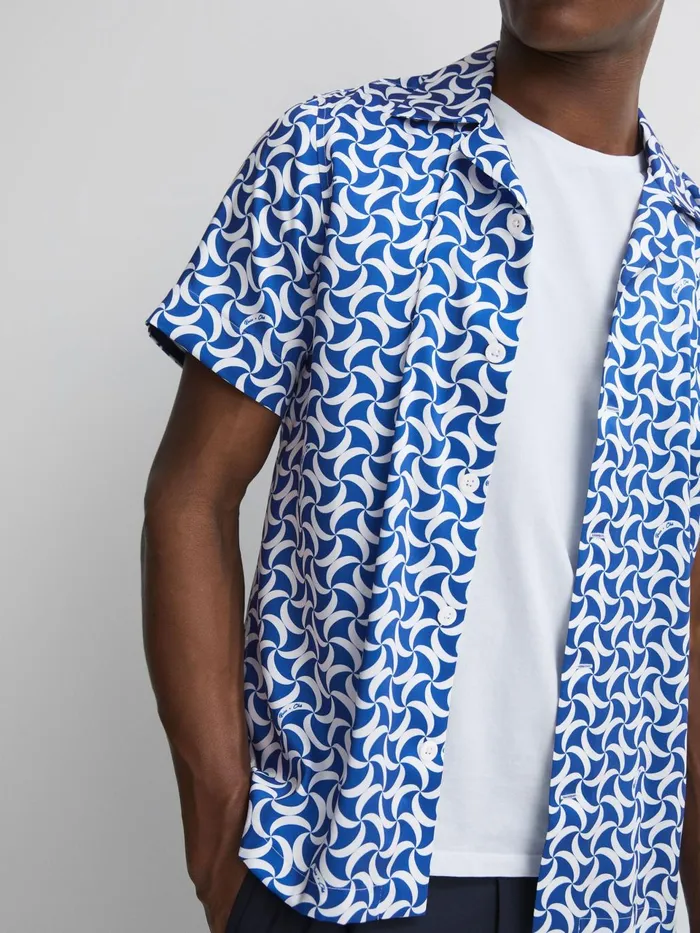 Men Raith Reiss Ch Printed Cuban Collar ButtonThrough Shirt Bright Bluewhite Reiss Shirts
