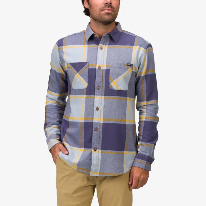 Men Reef Outerwear Morris Long Sleeve Woven Shirt Blue Fog
