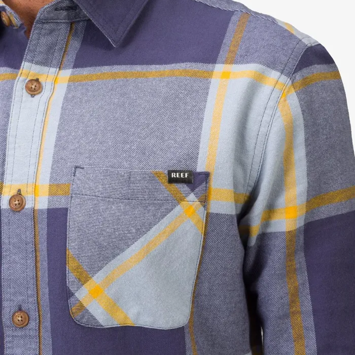 Men Reef Outerwear Morris Long Sleeve Woven Shirt Blue Fog