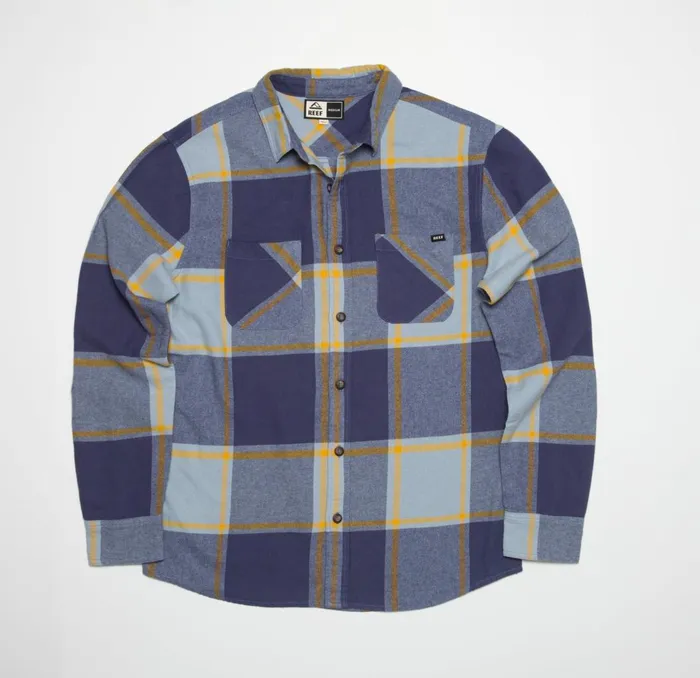 Men Reef Outerwear Morris Long Sleeve Woven Shirt Blue Fog