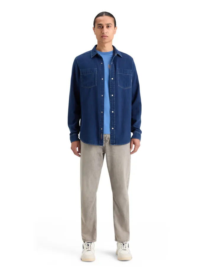 Men REGULAR FIT PREMIUM INDIGO TWILL WASHED SHIRT Indigo Scotch and Soda Shirts