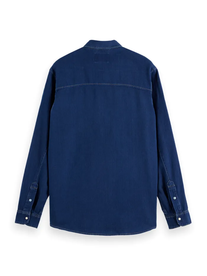 Men REGULAR FIT PREMIUM INDIGO TWILL WASHED SHIRT Indigo Scotch and Soda Shirts Men REGULAR FIT PREMIUM INDIGO TWILL WASHED SHIRT Indigo Scotch and Soda Shirts