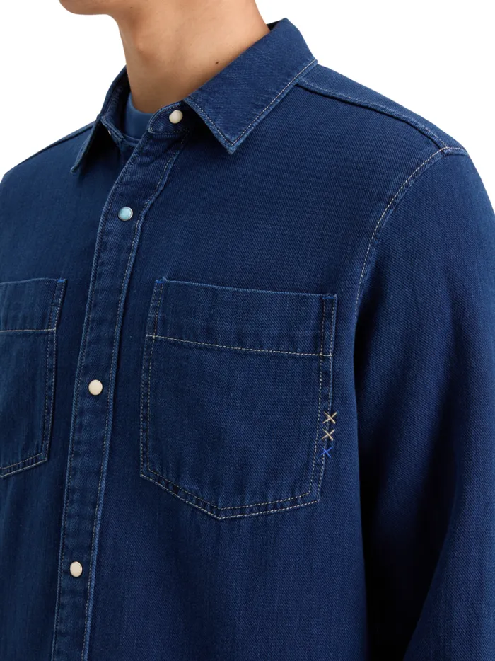 Men REGULAR FIT PREMIUM INDIGO TWILL WASHED SHIRT Indigo Scotch and Soda Shirts Men REGULAR FIT PREMIUM INDIGO TWILL WASHED SHIRT Indigo Scotch and Soda Shirts
