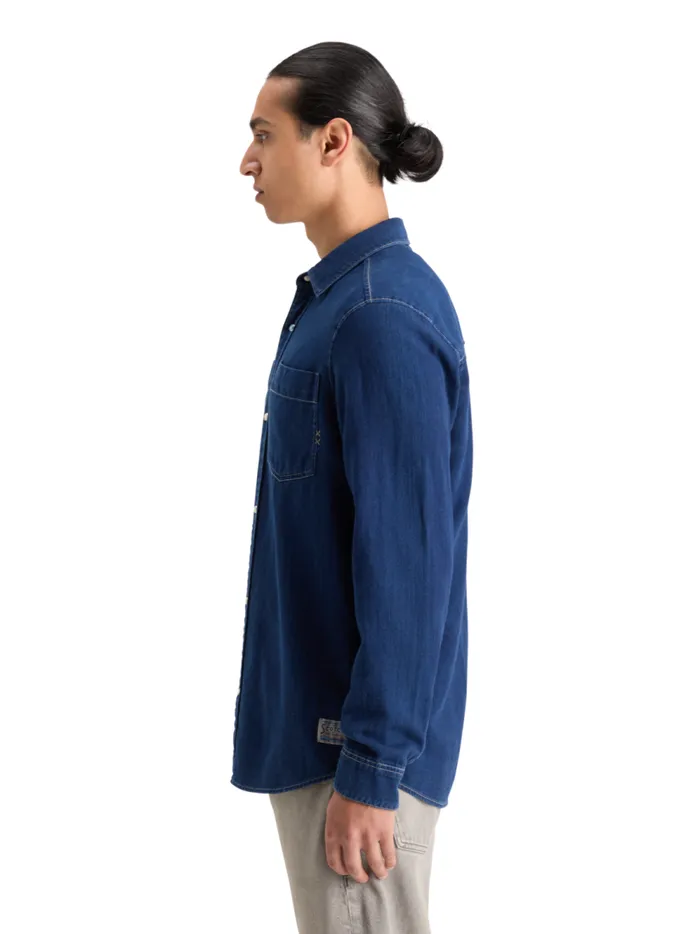 Men REGULAR FIT PREMIUM INDIGO TWILL WASHED SHIRT Indigo Scotch and Soda Shirts Men REGULAR FIT PREMIUM INDIGO TWILL WASHED SHIRT Indigo Scotch and Soda Shirts