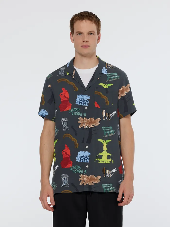 Men Regular Fit Short Sleeve AOP Viscose Shirt Park Green Aop Scotch and Soda TShirts and Polo Shirts