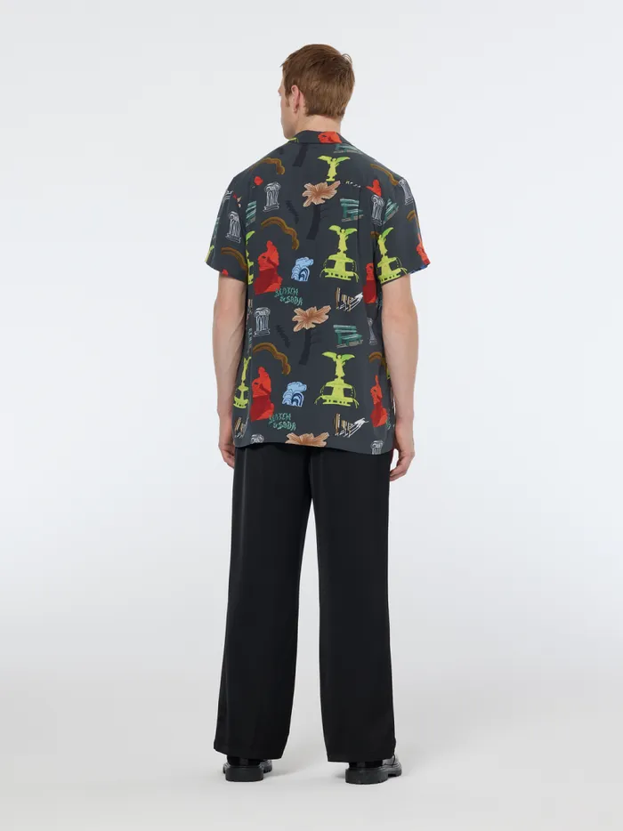 Men Regular Fit Short Sleeve AOP Viscose Shirt Park Green Aop Scotch and Soda TShirts and Polo Shirts