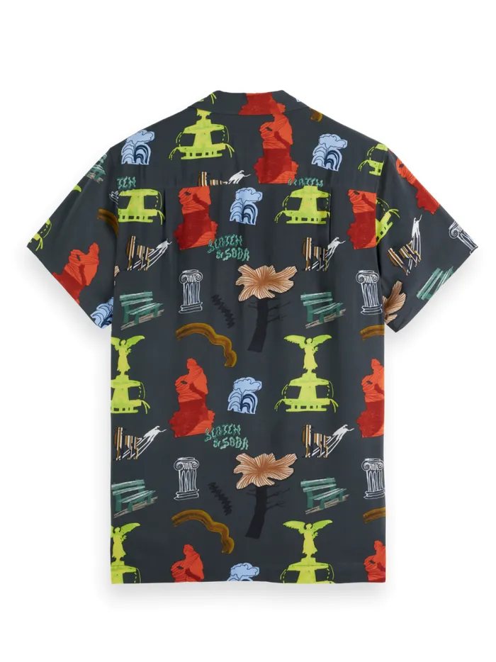 Men Regular Fit Short Sleeve AOP Viscose Shirt Park Green Aop Scotch and Soda TShirts and Polo Shirts