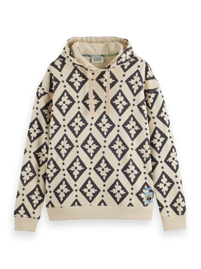 Men Relaxed Fit Aop Hoodie Parchment Geo Flower Scotch and Soda Sweatshirts and Hoodies