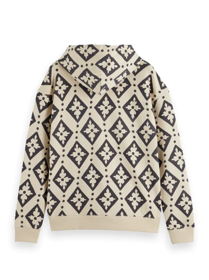 Men Relaxed Fit Aop Hoodie Parchment Geo Flower Scotch and Soda Sweatshirts and Hoodies