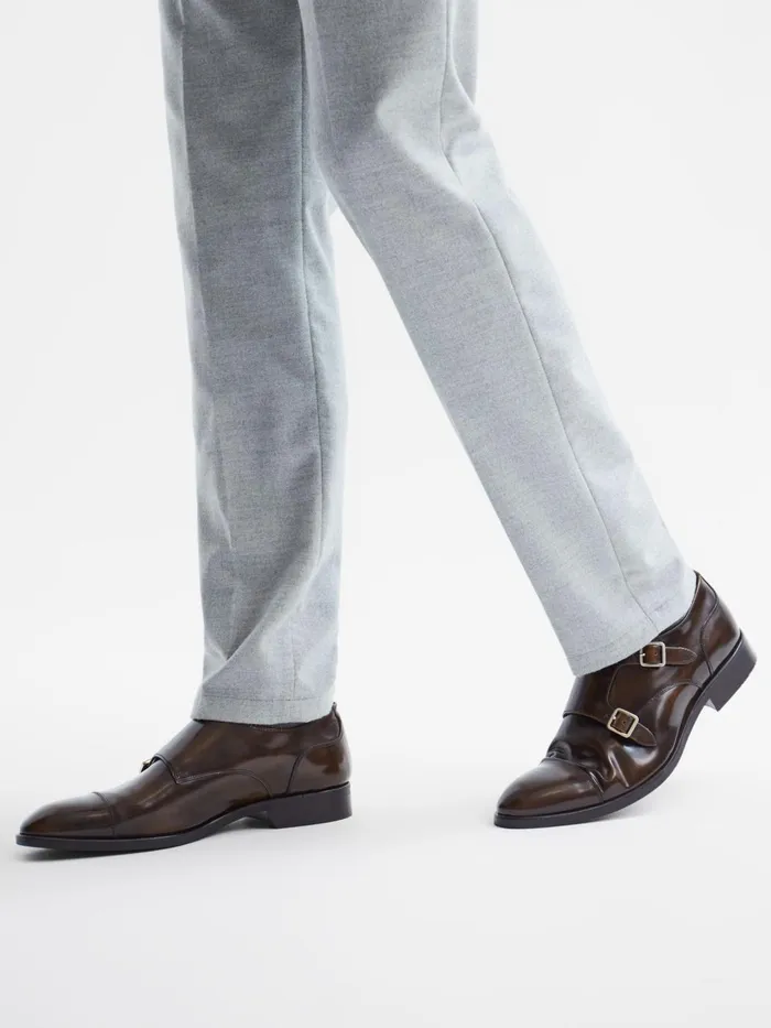 Men Rivington Leather Monk Strap Shoes Black Reiss Formal Shoes