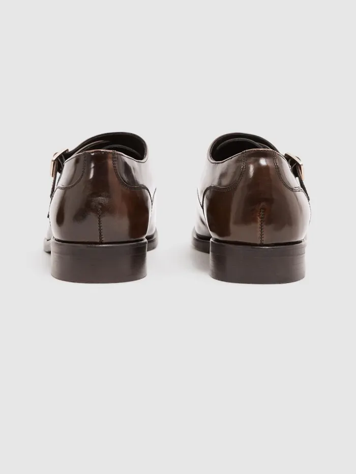Men Rivington Leather Monk Strap Shoes Black Reiss Formal Shoes