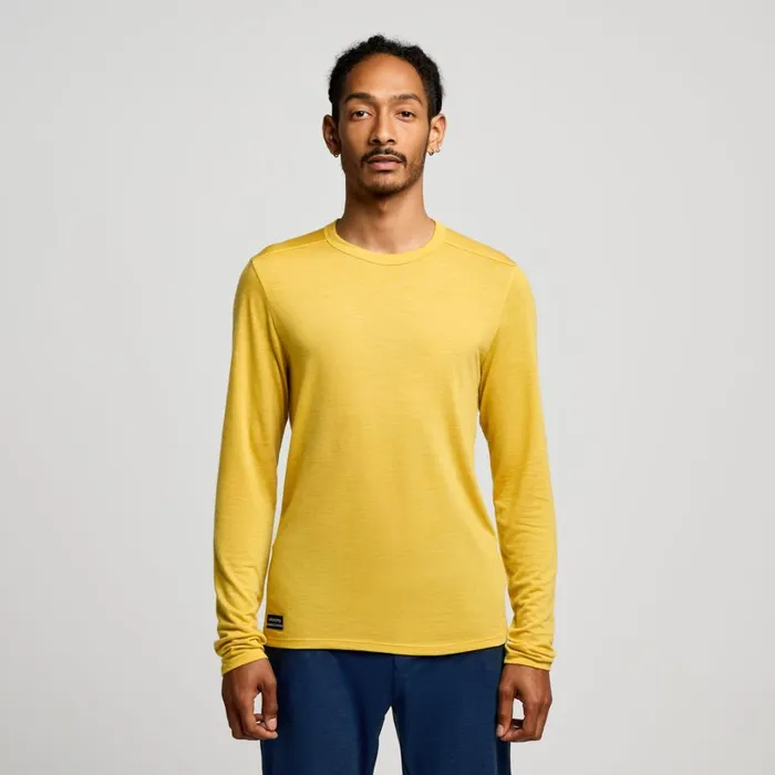 Men Saucony Tops Peregrine Merino Long Sleeve Oak Heather