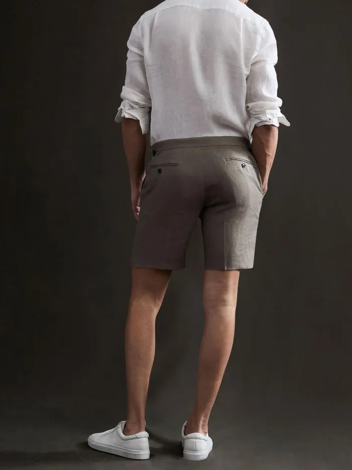 Men Searcy Linen Side Adjuster Shorts Olive Reiss Shorts